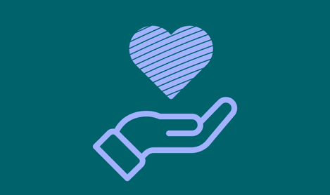 Hand and heart icon representing care