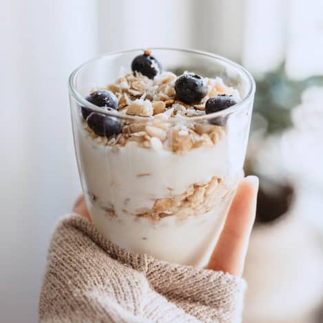 Muesli in a glass dish