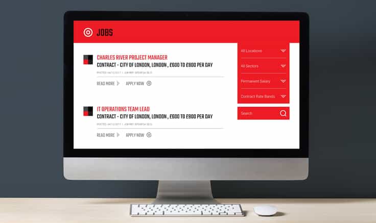 Computer screen showing job search page from Red10 website